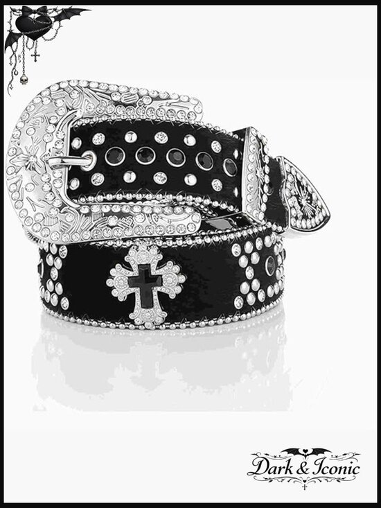 Rhinestone Studded Western Cowgirl Goth Belt, Punk Rock Leather Belt for Women